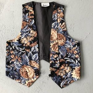 VNTG 90’s Blue Brown Floral Faux Tapestry Vest Med